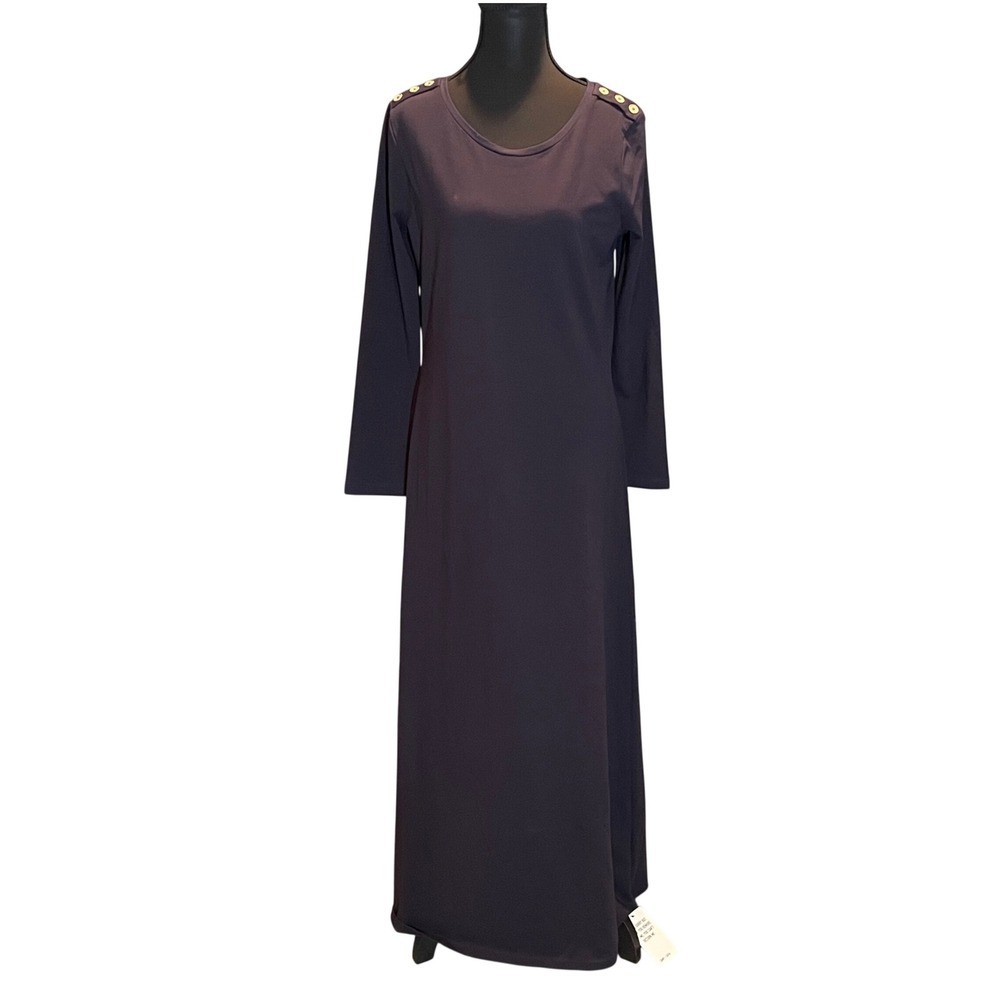 Saint + Sofia Runway Maxi Dress Navy Blue Organic Cotton US 8 NEW Quiet Luxury